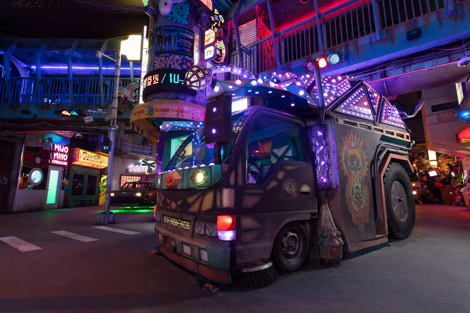 Glitzy Snurtle: a photo of a large art car lit by hundreds of LEDs. Photo Credit: Kate Russell